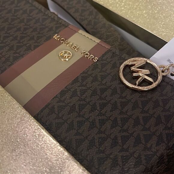 Michael kors signature jacquard belt bag/fanny pack stripe leather logo L/XL - Picture 5 of 10